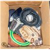 Image 1 : BOX WITH BASEBALL ITEMS GLOVES HELMETS