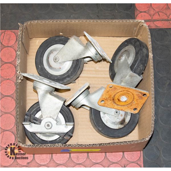 4 SWIVEL CASTERS 2 WITH LOCKS *AS IS* HAS RUST +