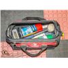 HUSKY TOOL BAG WITH SMALL LEVEL/RULER, AIR HORN