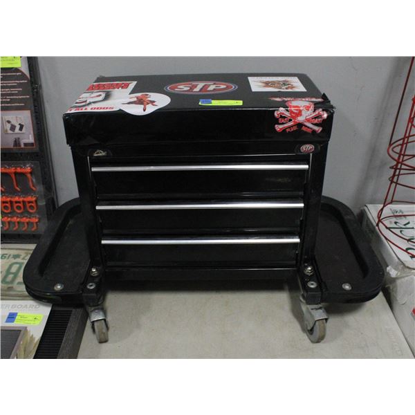 3-Drawer Tool Chest Rolling Mechanic Creeper Seat With Trays – Powder Coated, 350 Lb Capacity