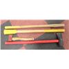 2 AXE HANDLES, AND ONE HAND AXE, 1 SPLITTER AXE