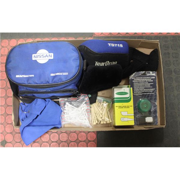 GOLF BALLS IN NISSAN THERMOS COOLER BAG, TEES, ACC