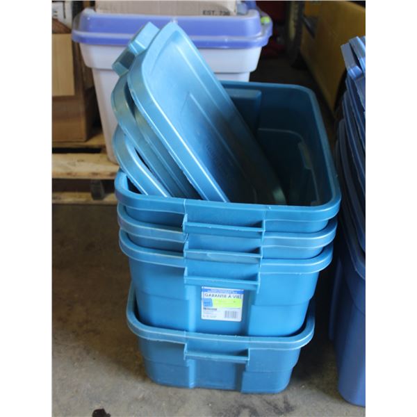 4 RUBBERMAID TOTES WITH LIDS