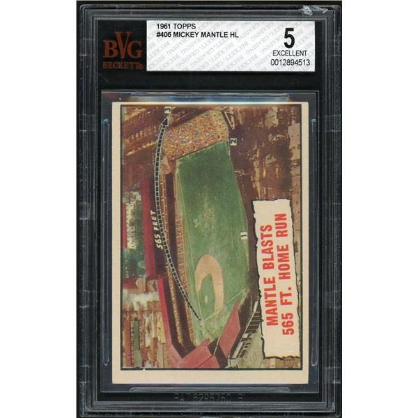 1961 Topps #406 Mantle Hits 565-ft HR (BVG 5)