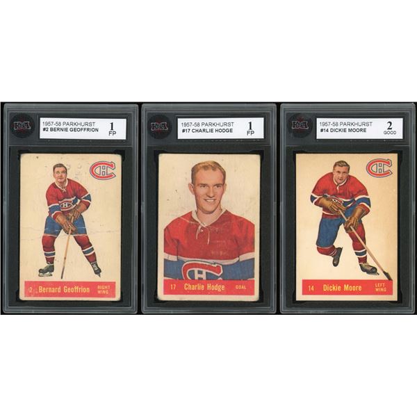 Lot f 3 x 1957-58 Parkhurst Hockey Cards (HOF) (KSA)