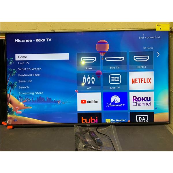 *TESTED WORKING* HISENSE ROKU 55  TV WITH POWER CORD, REMOTE & STAND