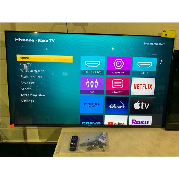 *TESTED WORKING* HISENSE ROKU 55" TV WITH POWER CORD, REMOTE & STAND