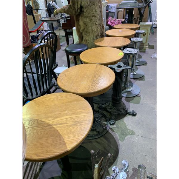 6 ROUND METAL & WOOD TABLES & 4 ASSORTED TABLE BASES