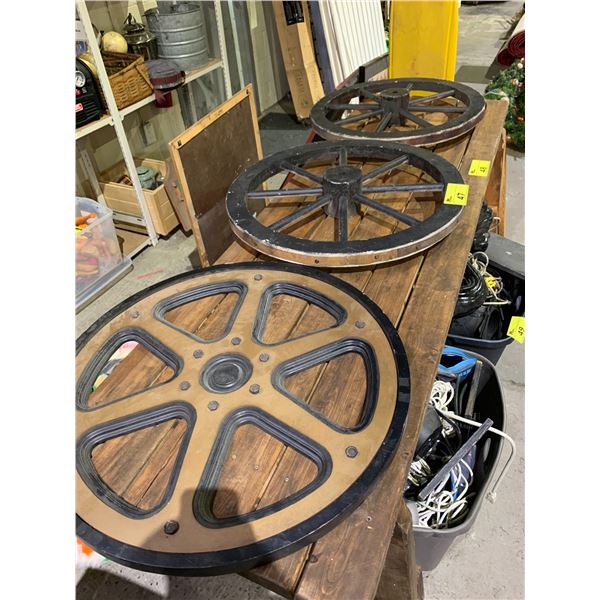 3 ASSORTED WOOD WAGON WHEEL PROPS