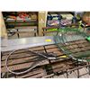 Image 1 : ASSORTED ITEMS INCLUDING; 5 PROP SAWS, ASSORTED SIZE WIRE WREATH FRAMES, FISHING NET & FISHING POLE