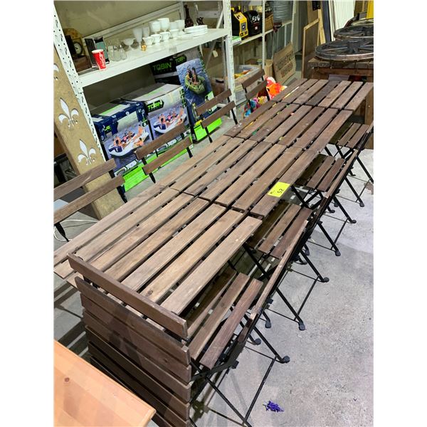 4 METAL & WOOD BISTRO TABLES WITH 9 MATCHING CHAIRS