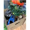 Image 1 : 2 BOXES OF ASSORTED PLANTER POTS, FAUX PLANTS, WATERING CANS & MORE & SKULL WALL DECOR