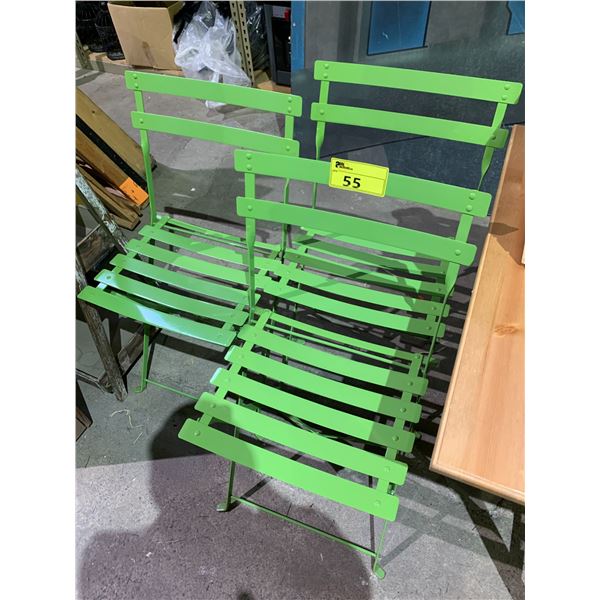 3 GREEN FOLDING OUTDOOR METAL CHAIRS