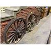 Image 1 : 3 ASSORTED SIZE WOOD & METAL WAGON WHEELS