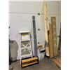 Image 1 : ASSORTED ITEMS INCLUDING; WOOD STEP LADDER, BOX OF GLASS INSULATORS, KITCHEN COUNTER SHELVES & MORE