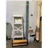 Image 2 : ASSORTED ITEMS INCLUDING; WOOD STEP LADDER, BOX OF GLASS INSULATORS, KITCHEN COUNTER SHELVES & MORE