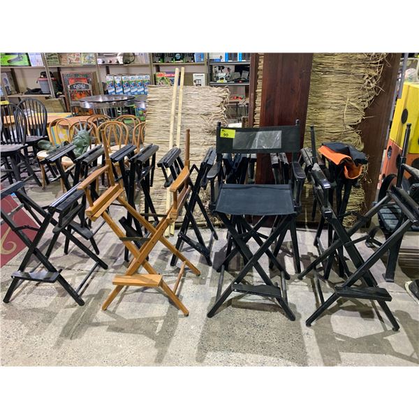 10 ASSORTED FOLDING DIRECTOR'S CHAIRS (MISSING MANY SEATS/BACKREST LINENS)