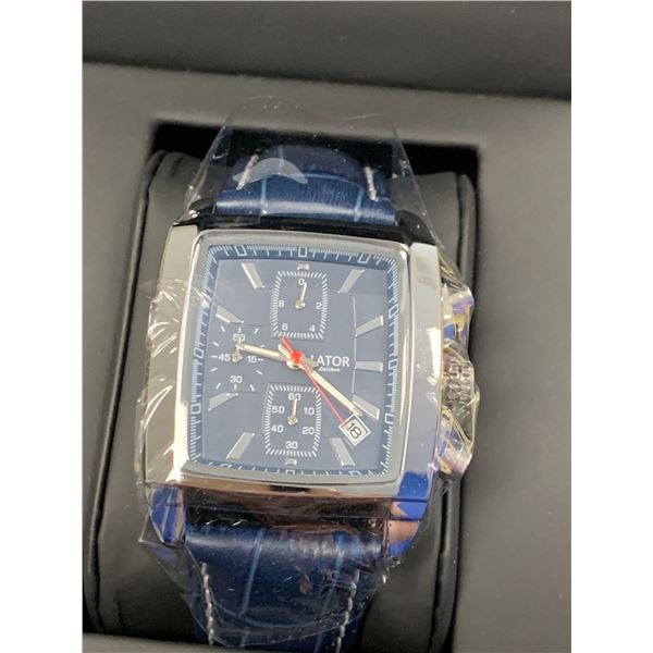 MENS LATOR CALIBRE L400 CHRONOGRAPH WATCH, SUB DIALS & DATE FUNCTION, BLUE DIAL &