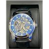 Image 1 : MEN'S TALIS CO 7820 AUTOMATIC WATCH, BLACK SKELETON DIAL AND CASE, BLACK LEATHER STRAP, GLASS