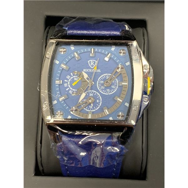 MEN'S RUCKSTUHL R300 CHRONOGRAPH WATCH, BLUE MULTI FUNCTION DIAL, BLACK CASE