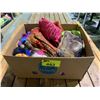 Image 1 : BOX OF ASSORTED FABRICS, HATS AND MORE