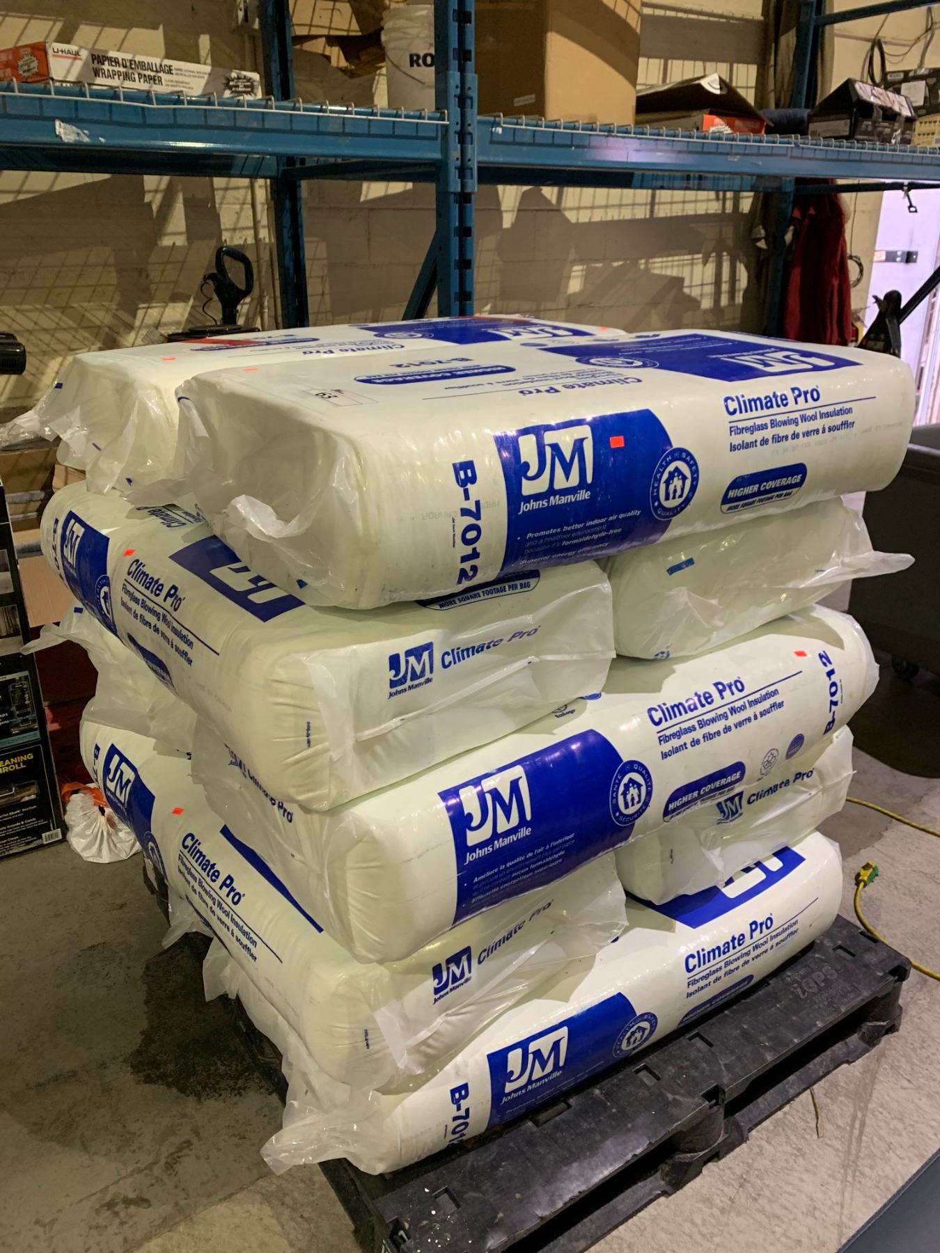 Climatecraft Insulation PALLET OF JM CLIMATE PRO FIBERGLASS BLOWING WOOL INSULATION - Able Auctions