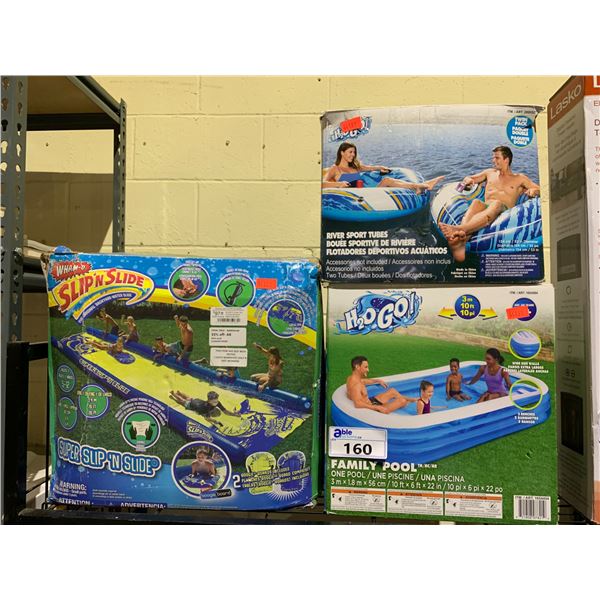 H2OGO! FAMILY POOL, H2OGO! RIVER SPORT TUBES TWIN PACK & WHAM-O SLIP'N SLIDE