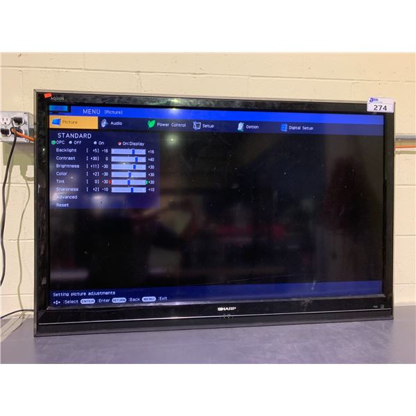 *TESTED WORKING SHARP 52  TV WITH POWER CORD (NO REMOTE, NO STAND)