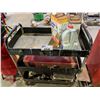 Image 1 : MOBILE 3 TIER CART WITH ASSORTED CONTENTS INCLUDING; WATER SEALANT, HEATER, WELDBOND ADHESIVE &