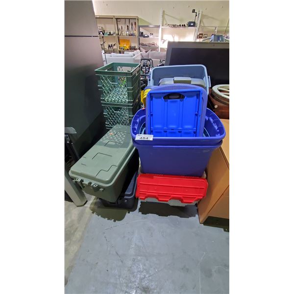 ASSORTED TOTES WITH LIDS & 4 MILK CRATES