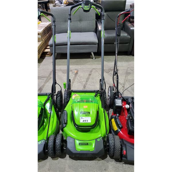 GREENWORKS PRO 21" 80V CORDLESS SELF PROPELLED LAWN MOWER (UNKNOWN WORKING CONDITION, NO BATTERIES,