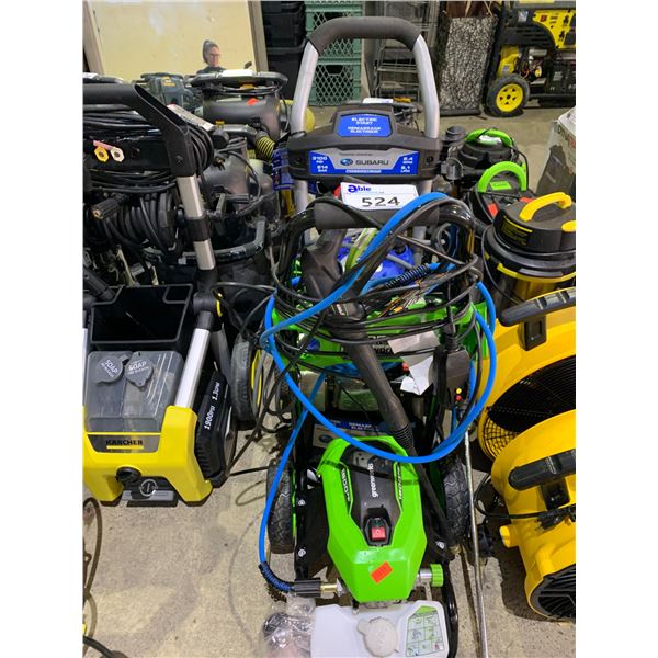 *UNKNOWN WORKING CONDITION* GREENWORKS 1800 PSI ELECTRIC PRESSURE WASHER & SUBARY 3100 PSI GAS