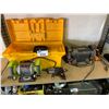 Image 1 : ASSORTED ITEMS INCLUDING; RYOBI BENCH GRINDER, TOOLBOX WITH CONTENTS, HOT GLUE GUN & MORE