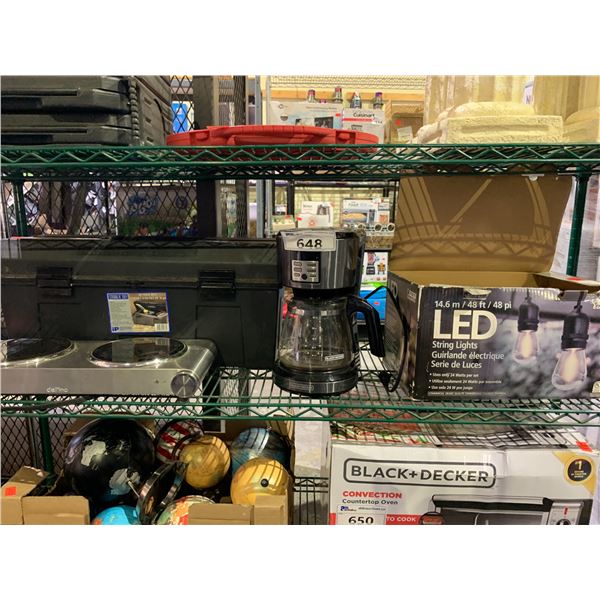 STRONG N' TUFF TOOLBOX, LED STRING LIGHTS, BLACK + DECKER COFFEE POT AND MORE