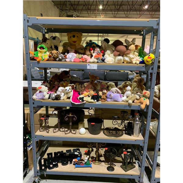 RACK OF ASSORTED ITEMS INCLUDING; STUFFED TOYS & HOME DECOR (RACK NOT INCLUDED)