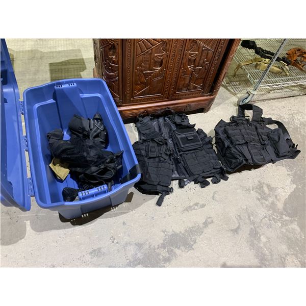 BIN WITH TACTICAL VESTS AND HOLSTERS