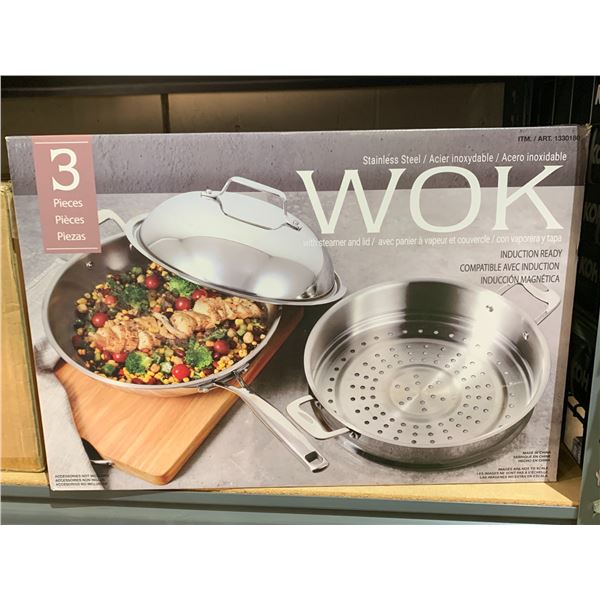 STAINLESS STEEL WOK WITH STEAMER AND LID