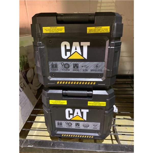 2 CAT PORTABLE BATTERY CHARGERS AND TIRE INFLATERS NO CHARGING CABLES