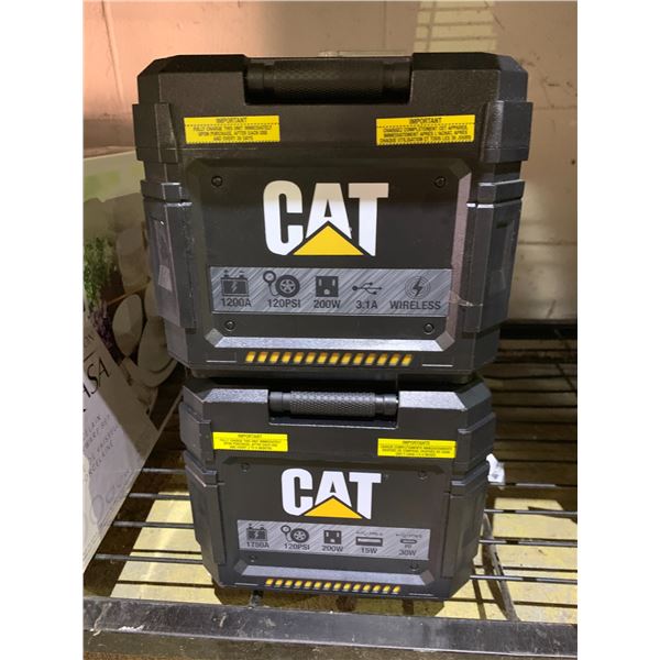 2 CAT PORTABLE BATTERY CHARGERS AND TIRE INFLATERS NO CHARGING CABLES