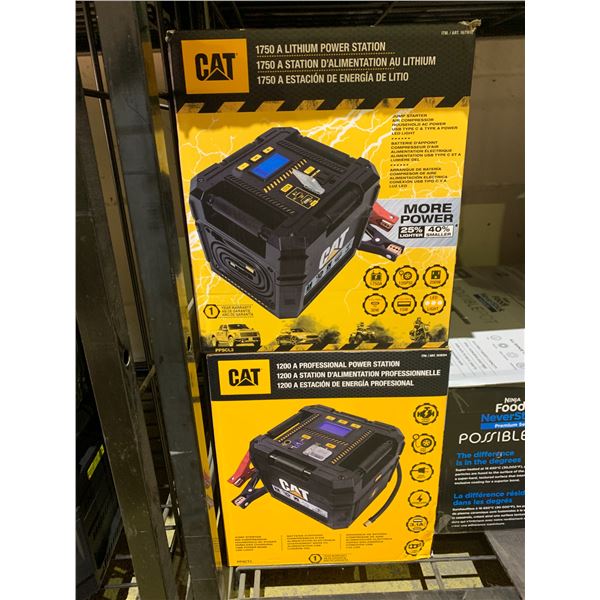 2 CAT PORTABLE BATTERY CHARGERS AND TIRE INFLATERS NO CHARGING CABLES