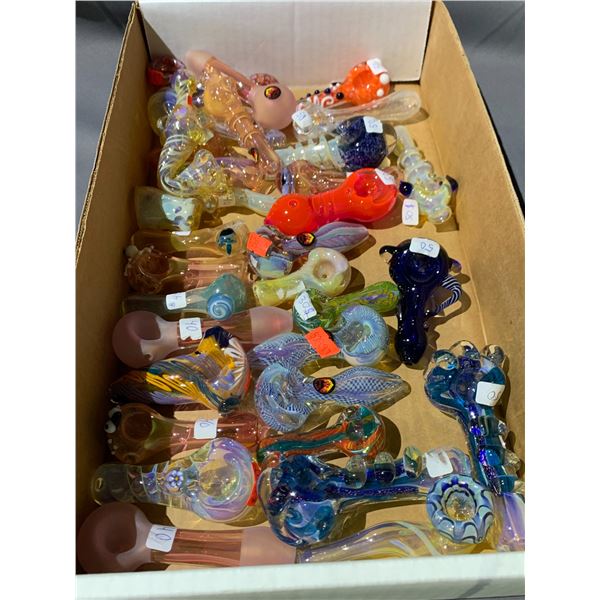 TRAY OF GLASS PIPES