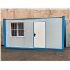 Image 1 : 15FT WHITE PORTABLE OFFICE CONTAINER WITH SINGLE MAN DOOR / BAR WINDOW & WASHROOM