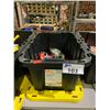 Image 1 : BIN OF ASSORTED ITEMS INCLUDING; SCREWDRIVER BIT SET, 1/2" DRIVE RATCHET, CRESCENT WRENCH & MORE