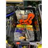 Image 2 : BIN OF ASSORTED TOOLS INCLUDING; GLASS SUCTIONS, AUGUR BIT SET, ZIP TIES & MORE