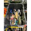 Image 2 : BIN OF ASSORTED TOOLS INCLUDING; 12" SQUARES, DRILL BIT SETS, 5/8" DRIVE RATCHET & MORE