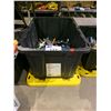 Image 1 : BIN OF ASSORTED TOOLS INCLUDING; STEEL PICK, RECIPROCATING SAW BLADES, LONG HANDLE