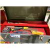 Image 2 : SEARS CRAFTSMAN METAL 20" TOOLBOX WITH ASSORTED CONTENTS INCLUDING; MINI LEVEL, CHALK LINE, MINI