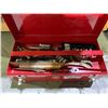 Image 2 : 21" METAL TOOLBOX WITH ASSORTED CONTENTS INCLUDING; MILWAUKEE SAWZALL BLADES, MONKEY WRENCH, AUGUR