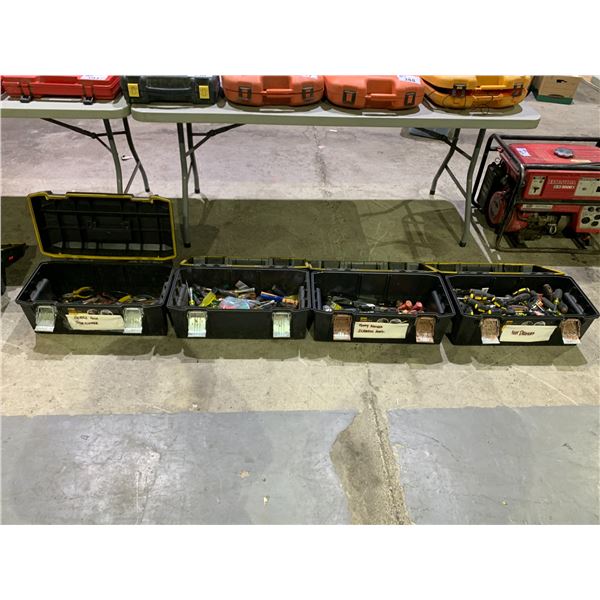 4 STANLEY TOOLBOXES WITH ASSORTED TOOL CONTENTS INCLUDING; NUT DRIVERS, PLIERS, PUTTY KNIVES & MORE