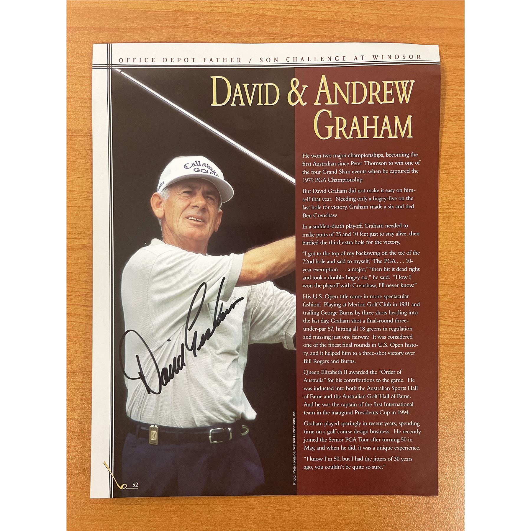 David Graham signed Office Depot Father/Son Challenge profile page